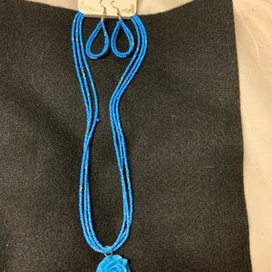 Blue seed bead necklace set